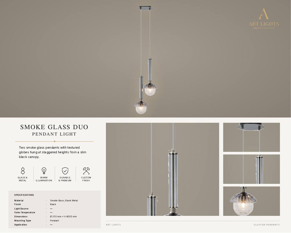 Smoke Glass Duo cluster pendant light (CL-03)