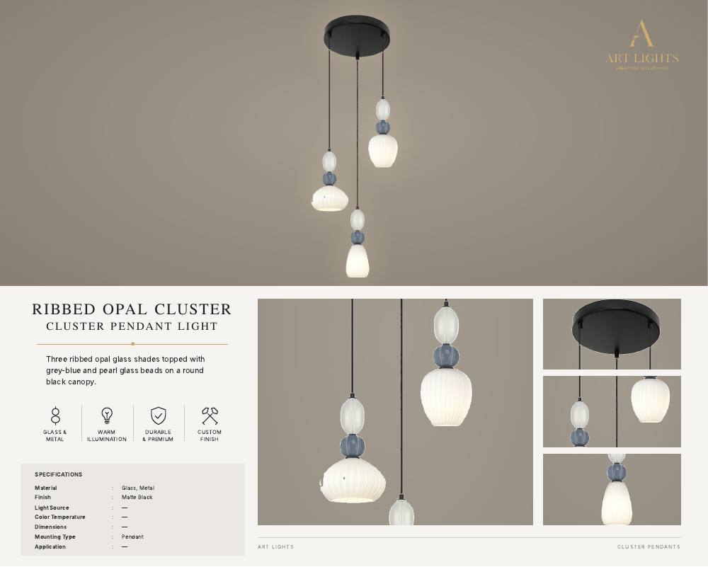 Ribbed Opal Cluster cluster pendant light (CL-04)