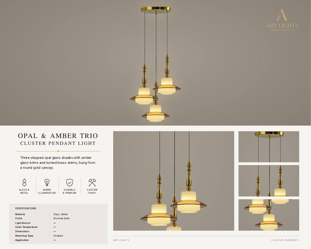 Opal & Amber Trio cluster pendant light (CL-07)