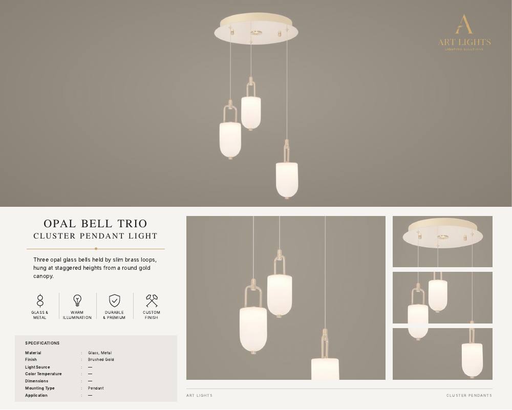 Opal Bell Trio cluster pendant light (CL-08)