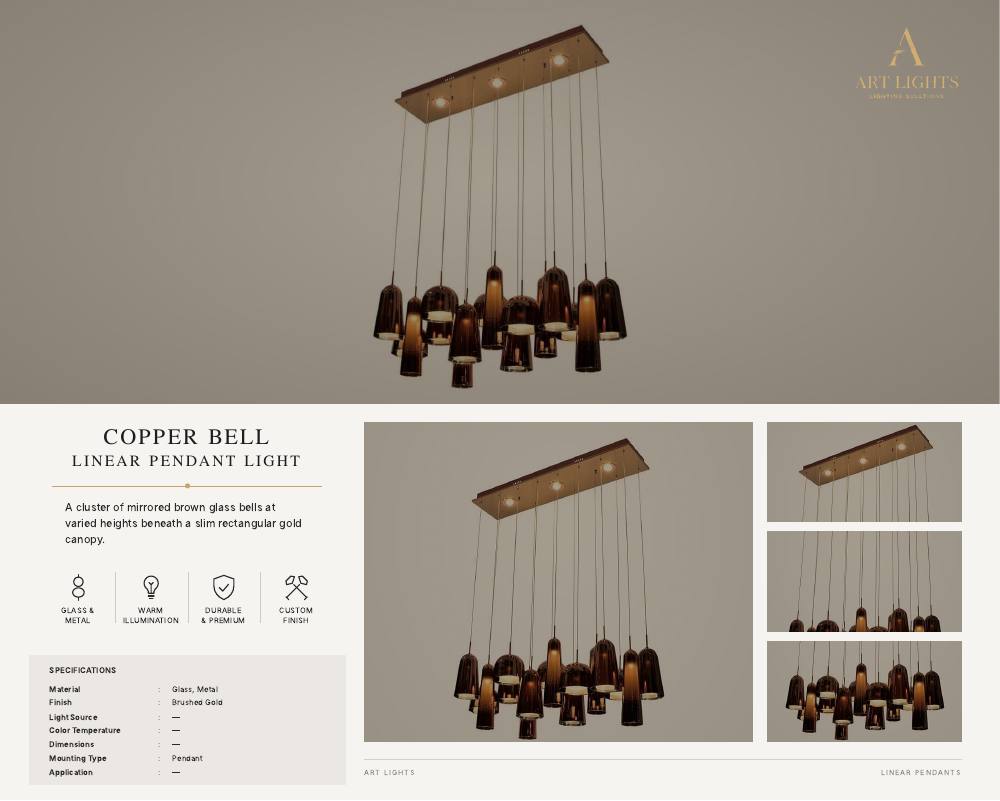 Copper Bell linear pendant light (LN-02)