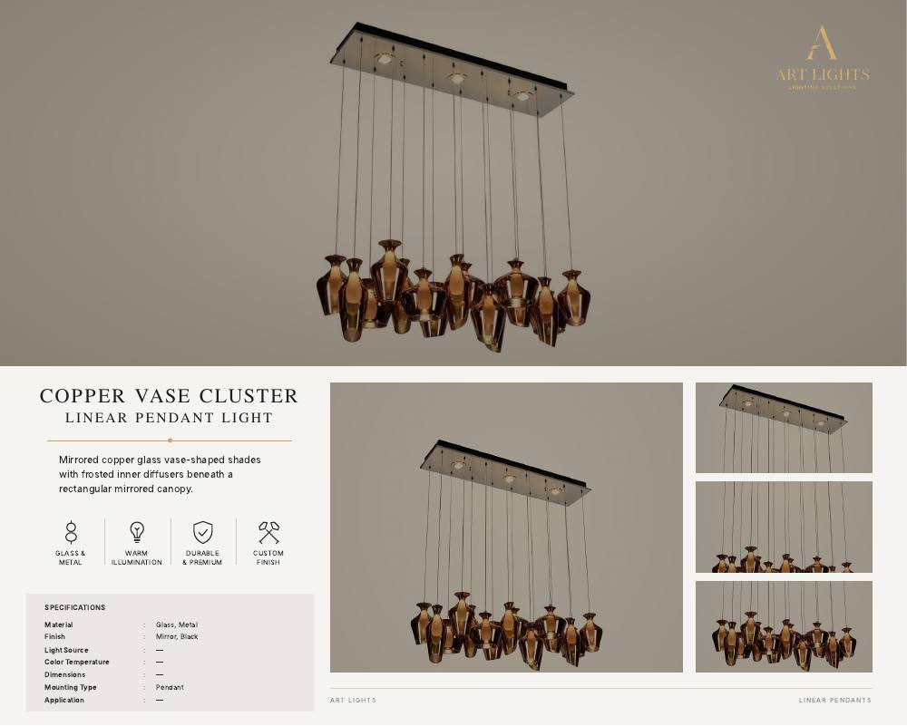 Copper Vase Cluster linear pendant light (LN-04)