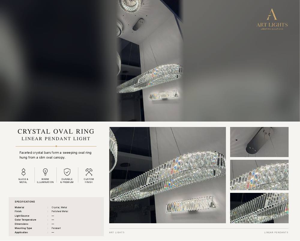 Crystal Oval Ring linear pendant light (LN-06)