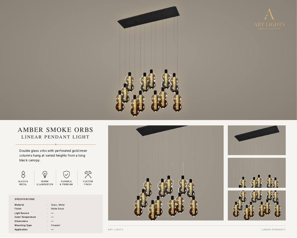 Amber Smoke Orbs linear pendant light (LN-09)