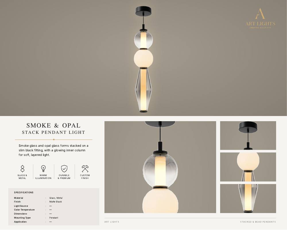 Smoke & Opal stacked bead pendant light (SB-01)