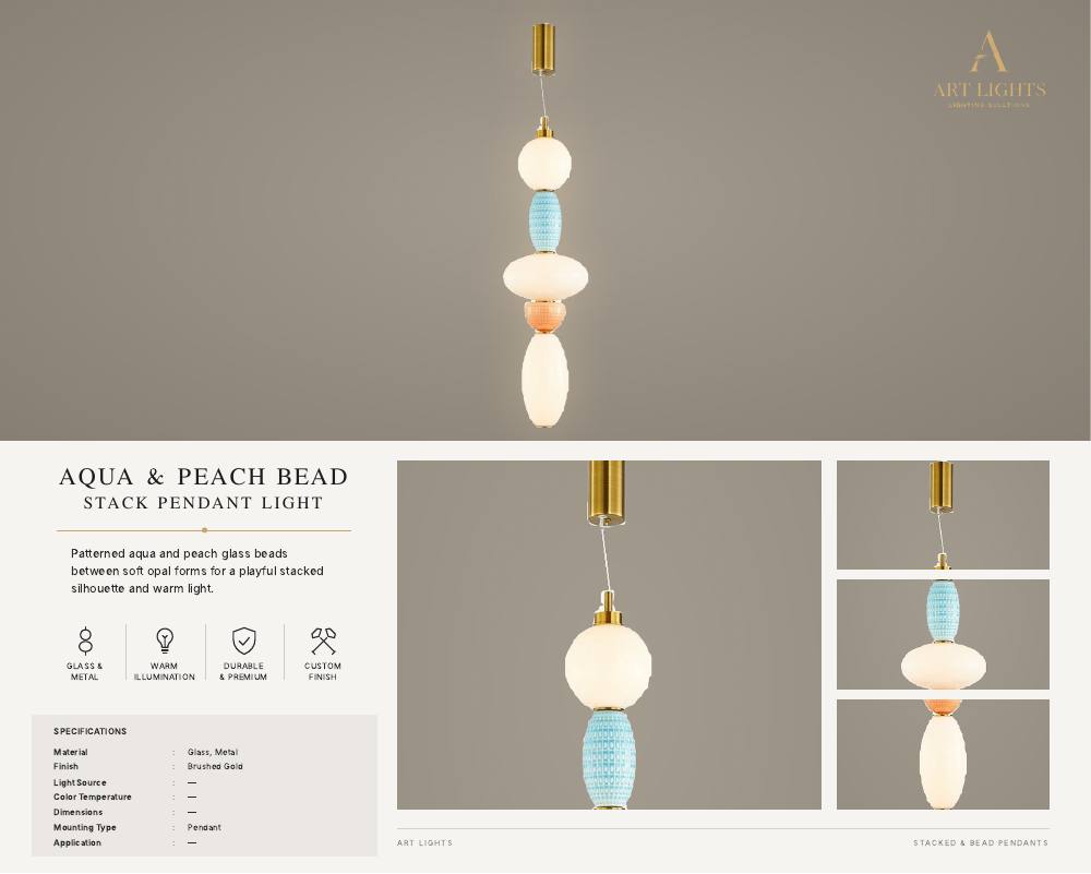 Aqua & Peach Bead stacked bead pendant light (SB-04)