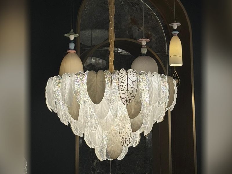Frosted Leaf chandelier by Art Lights