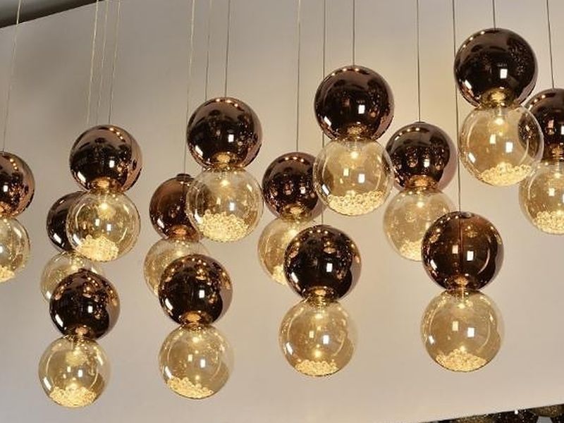 Copper & Amber Orbs linear pendant light by Art Lights
