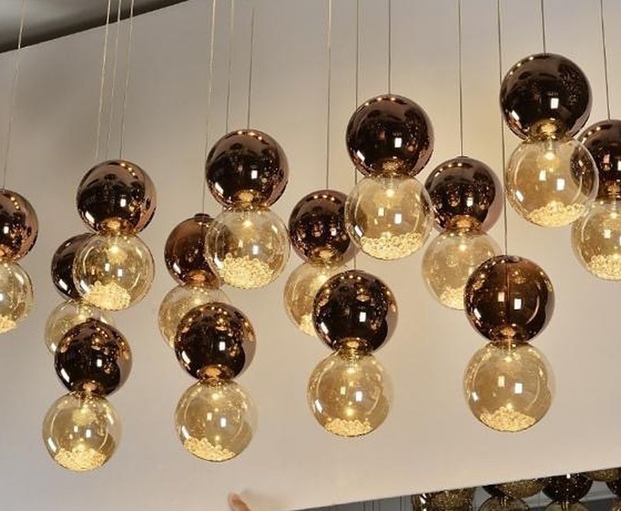 Copper & Amber Orbs Linear Pendant Light by Art Lights