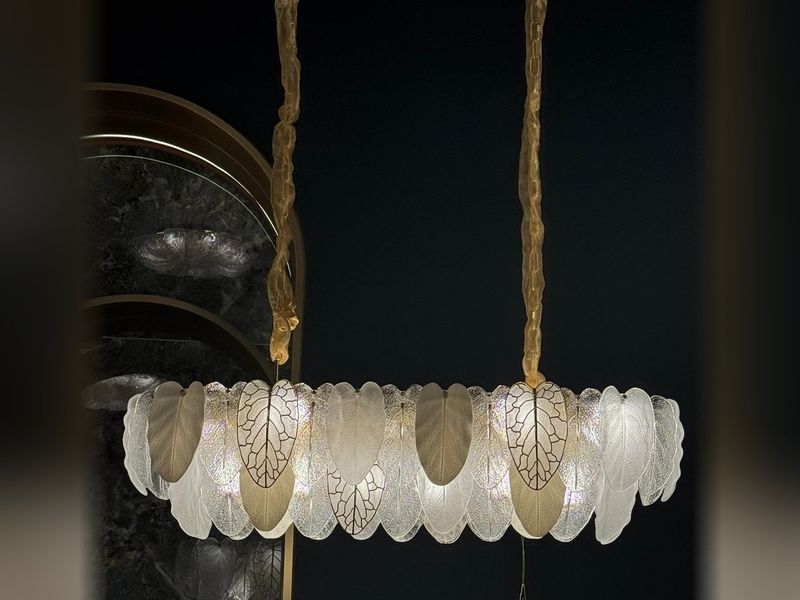 Glass Leaf Oval linear pendant light by Art Lights