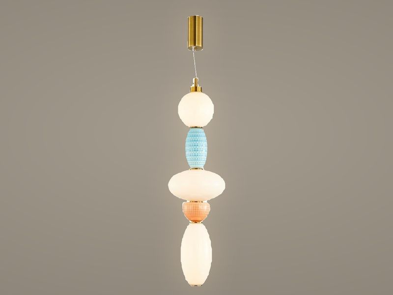 Aqua & Peach Bead stacked bead pendant light by Art Lights