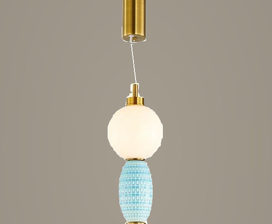 Aqua & Peach Bead Stacked Bead Pendant Light by Art Lights